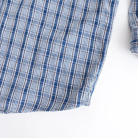 Vintage Cherokee Blue White Brown Checker Thick 100% Cotton Button Up Shirt - Picture 6 of 13